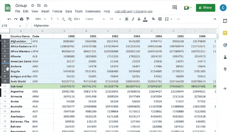 Google Sheets database view showing structured tabular columns for lead data processing and normalization