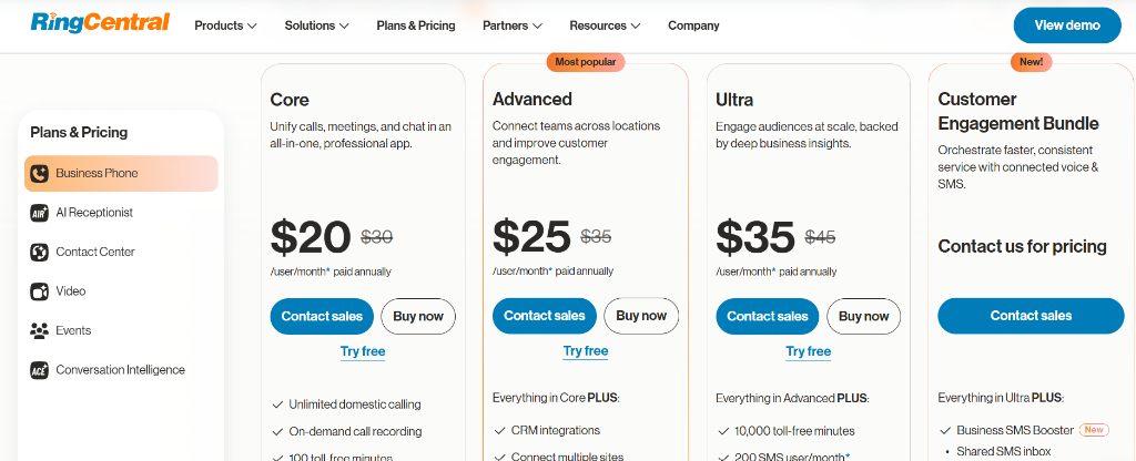 RingCentral Business Phone and RingCX Contact Center Pricing Overview
